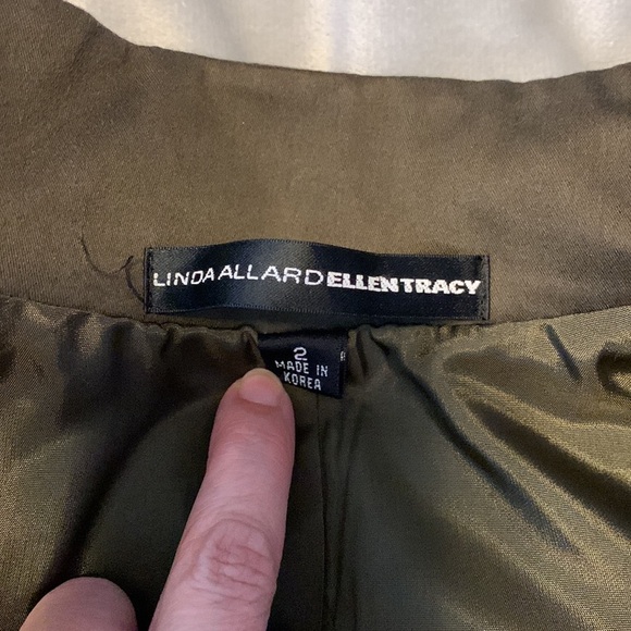 Linda Allard ELLEN TRACY size 2 green pink floral open blazer standing collar - Picture 10 of 11